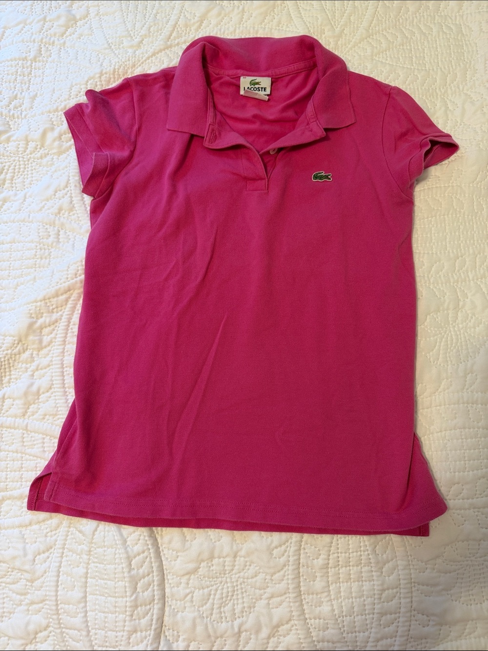 Lacoste Women's Hot Pink Polo Shirt with Signature Croc